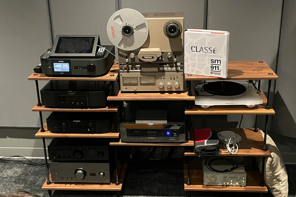The equipment rack at Sound United's larger audiophile listening room in Carlsbad, California