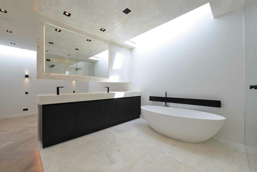 A fancy bathroom installation of Gray Sound's S80 Subwoofer