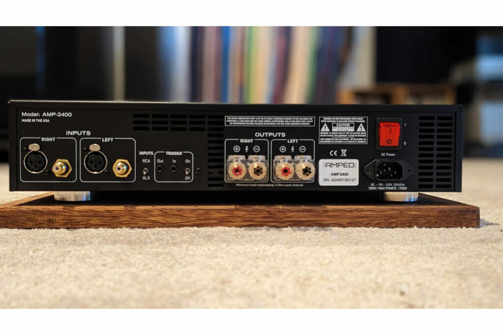 The rear of the Amped America AMP 2400 audiophile power amp 