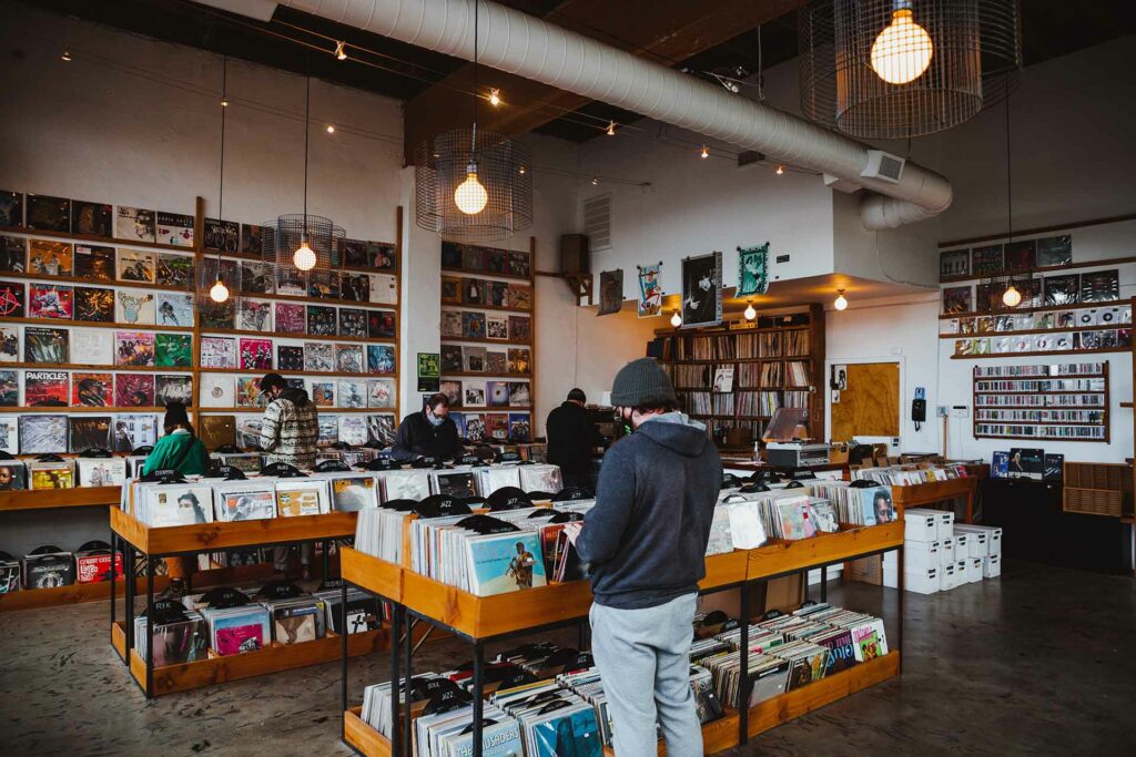 Buying LPs at a local record store