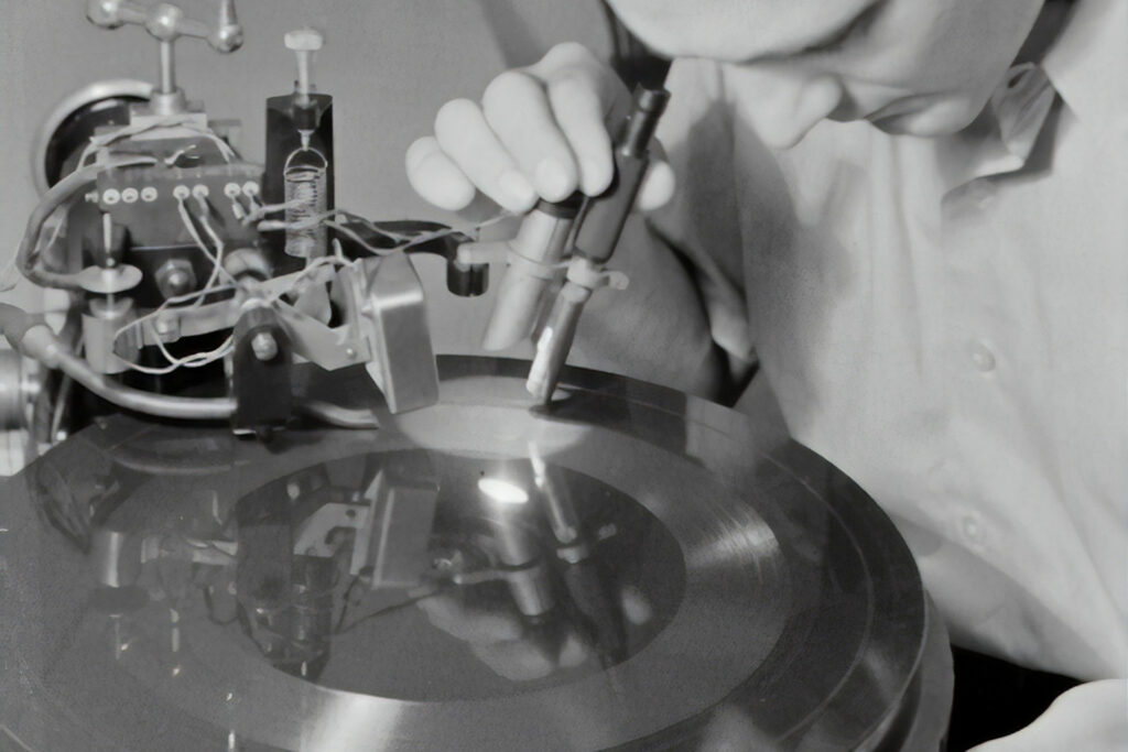 An engineer in the early 1960s in Austria working on instruments to make vinyl records