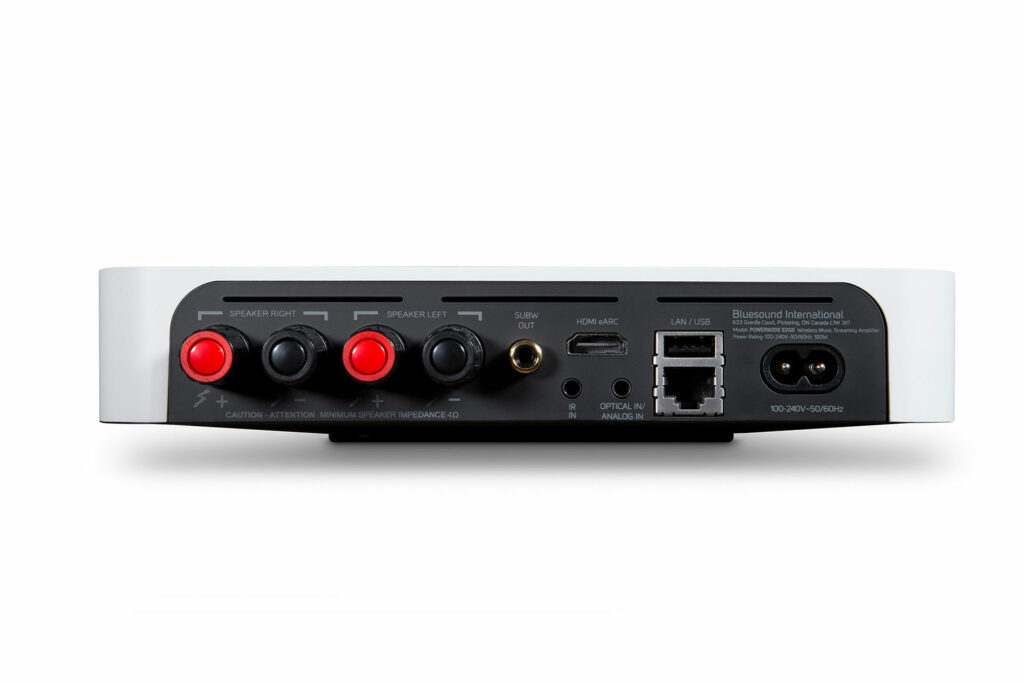 Here is a view of the Bluesound Powernode Edge's rear outputs