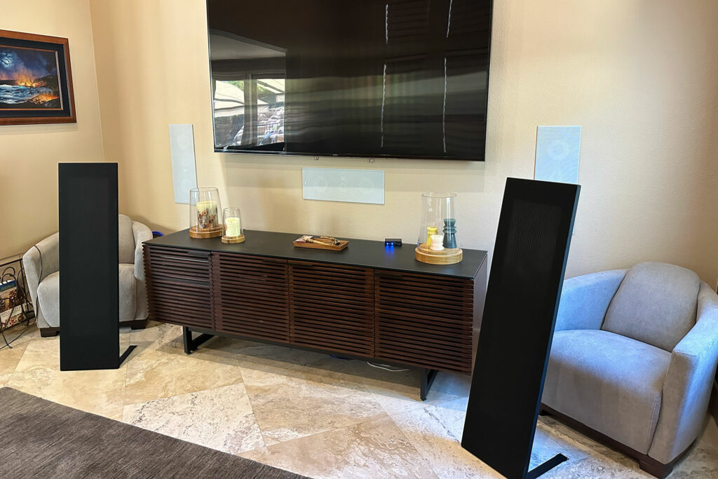 Magnepan LRS+ speakers installed in Greg Handy's audiophile listening room