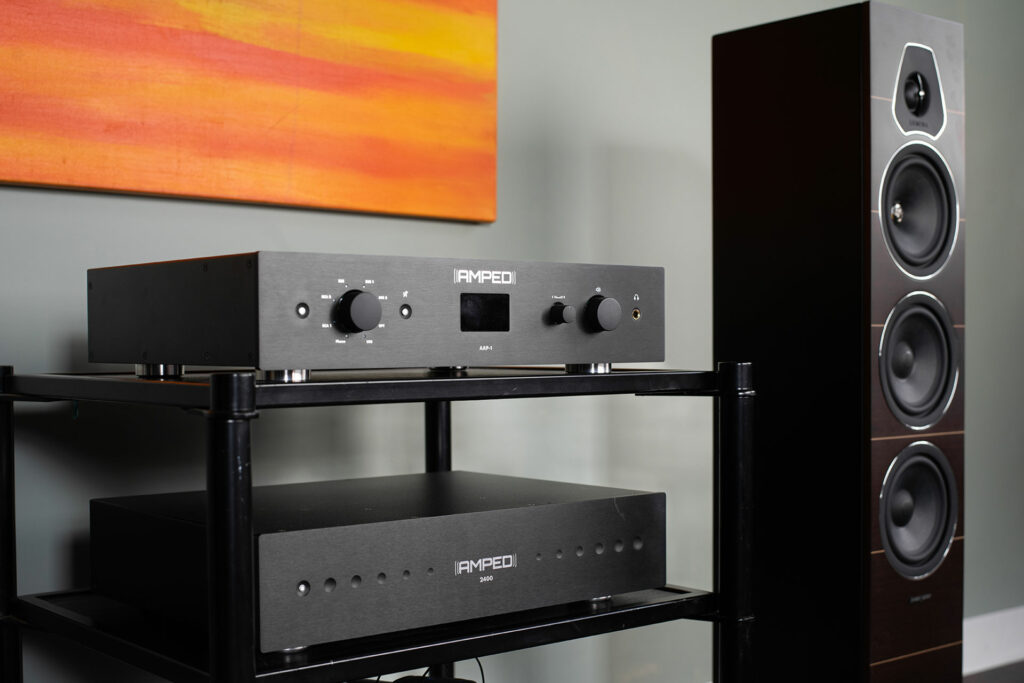 The AMPED America AAP-1 stereo preamp and DAC rack mounted 