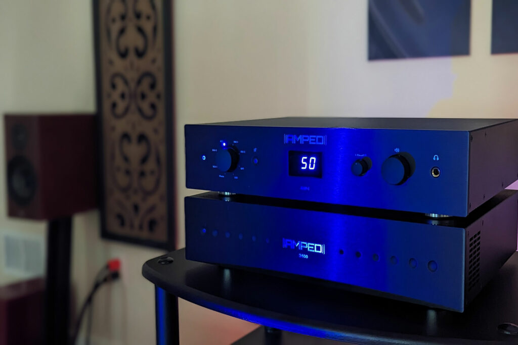 The AMPED America AAP-1 installed in Michael Zisserson's reference audio system with a little blue light for accent