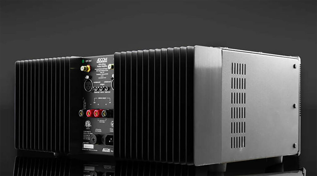 A rear view of the ADCOM GFA-555ms audiophile power amp