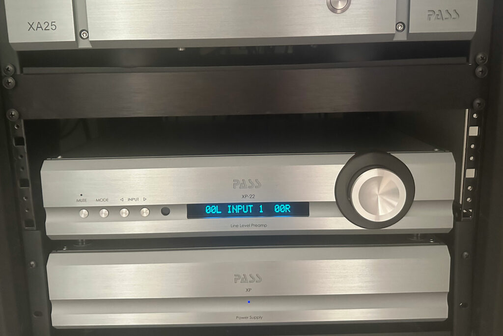 The Pass Labs XP-22 stereo preamp installed in Jerry Del Colliano's reference audiophile equipment rack