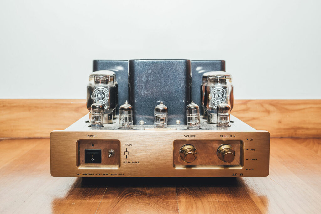 A tube amp on the floor (better than the carpet) at an audiophile store