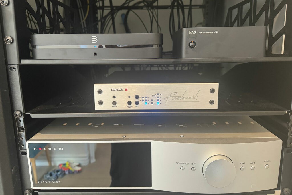 Here is the NAD CS-1 endpoint parked next to a Bluesound Node and other cool audiophile gear in Jerry Del Colliano's reference audiophile system