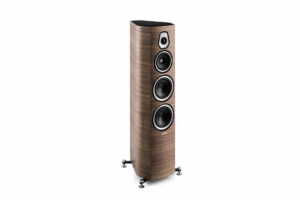 Sonus faber Sonetto V speakers in the walnut finish as reviewed by Jerry Del Colliano in his media room