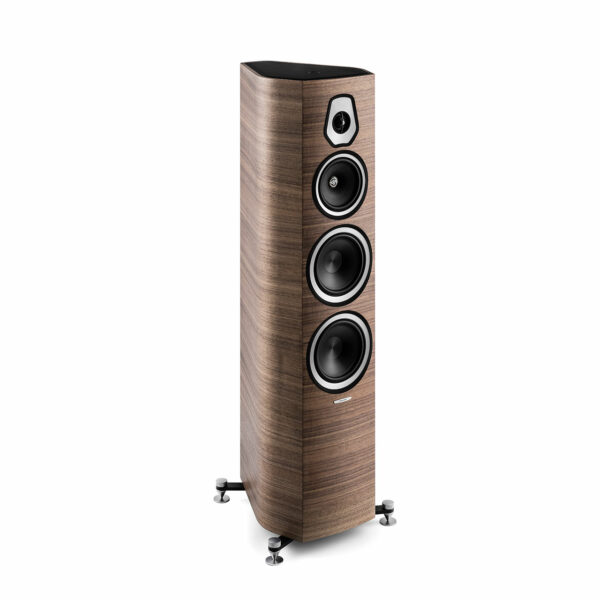 Sonus faber Sonetto V speakers in the walnut finish as reviewed by Jerry Del Colliano in his media room