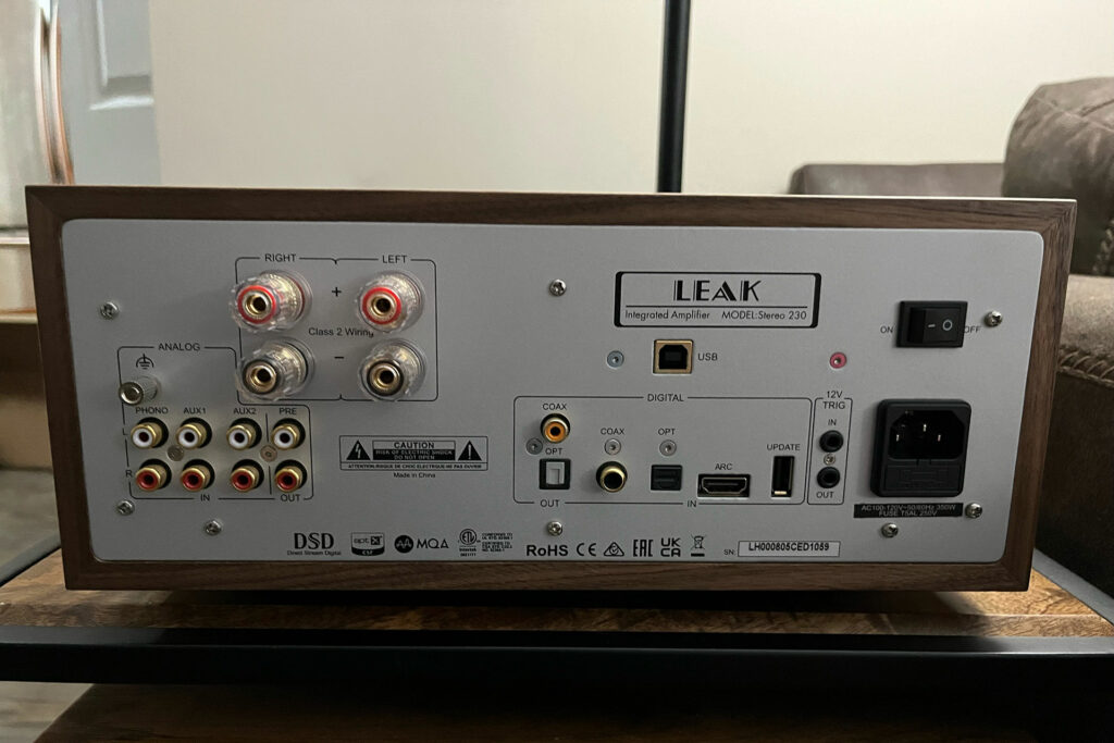 Take a look at the input and output options on the LEAK Stereo 230 in Andrew Dewhirst's system.