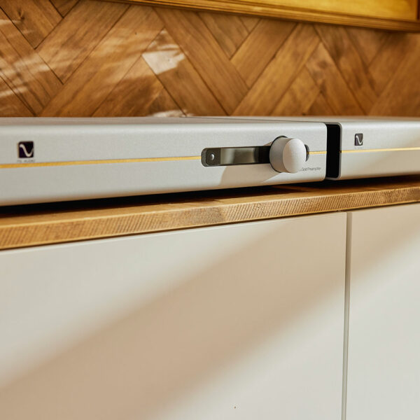 PS Audio's Stellar Gold DAC with its matching stereo preamp nicely installed