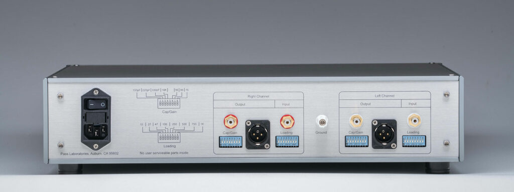 Here's a view of the Pass Labs XP-17 from behind showing the inputs and output options...