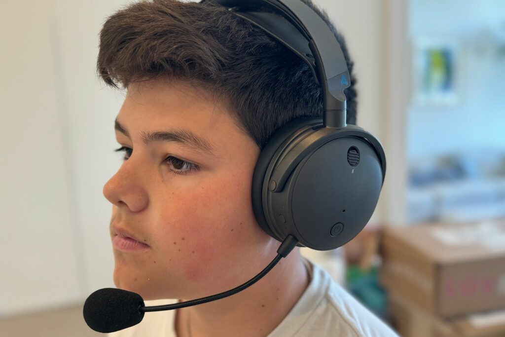 Young Vincenzo tests out the Audeze Maxwell gaming headphones.