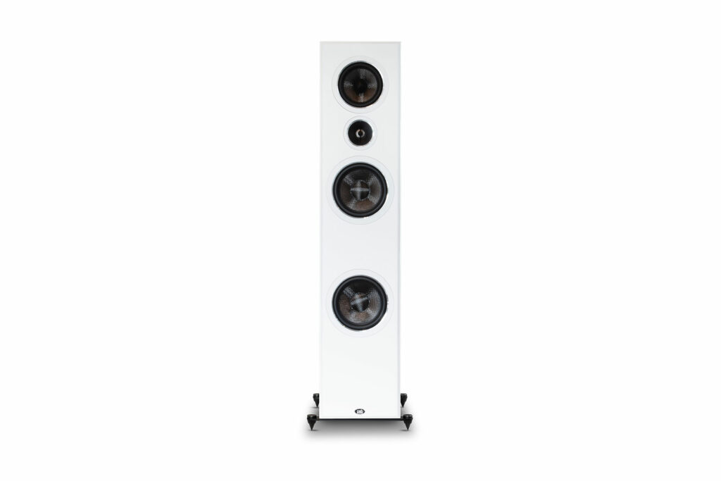 A studio image of a solo PSB Imagine T65 speaker in white.