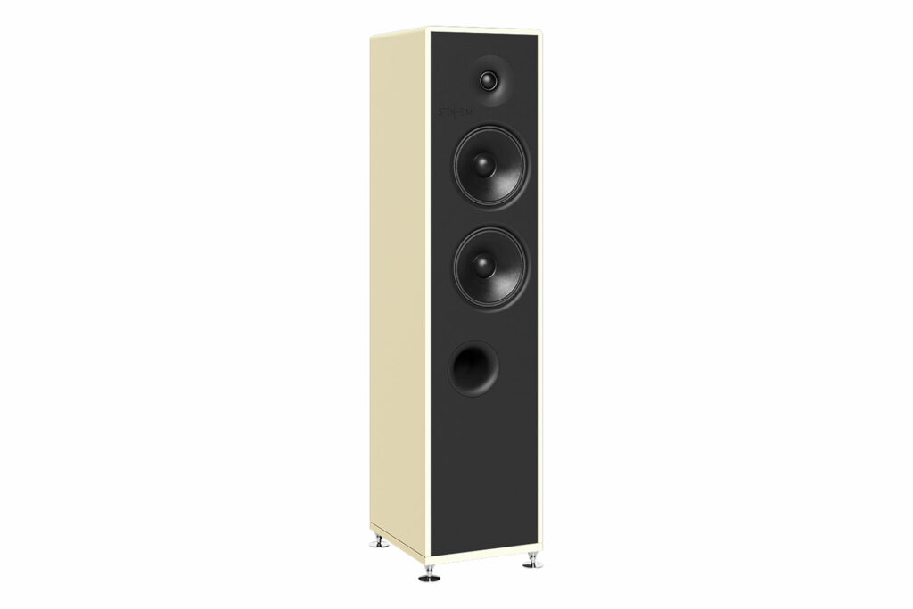 An optional color finish (Ivory) for the Stenheim Alumine Two-Five speakers. 