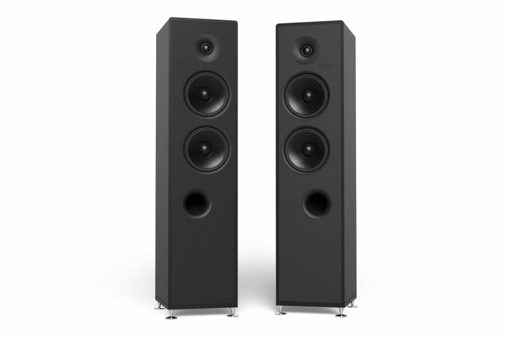 A pair of Stenheim Alumine Two.Five Speakers in all-black (How much more black can they be? None... more black...) 