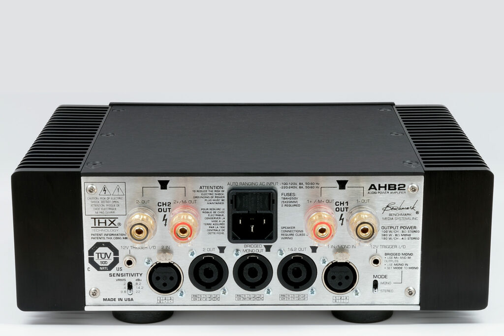 Here's a look at the rear panel of the Benchmark AHB2 stereo amp