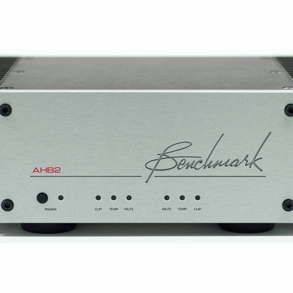 The Benchmark AHB2 stereo amp in silver has both pro audio as well as audiophile consumer appeal.