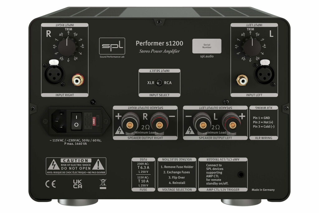 The back of the SPL Performer s1200 is artfully done with nice switches as well as upside down text so that anybody can see what input is what. 