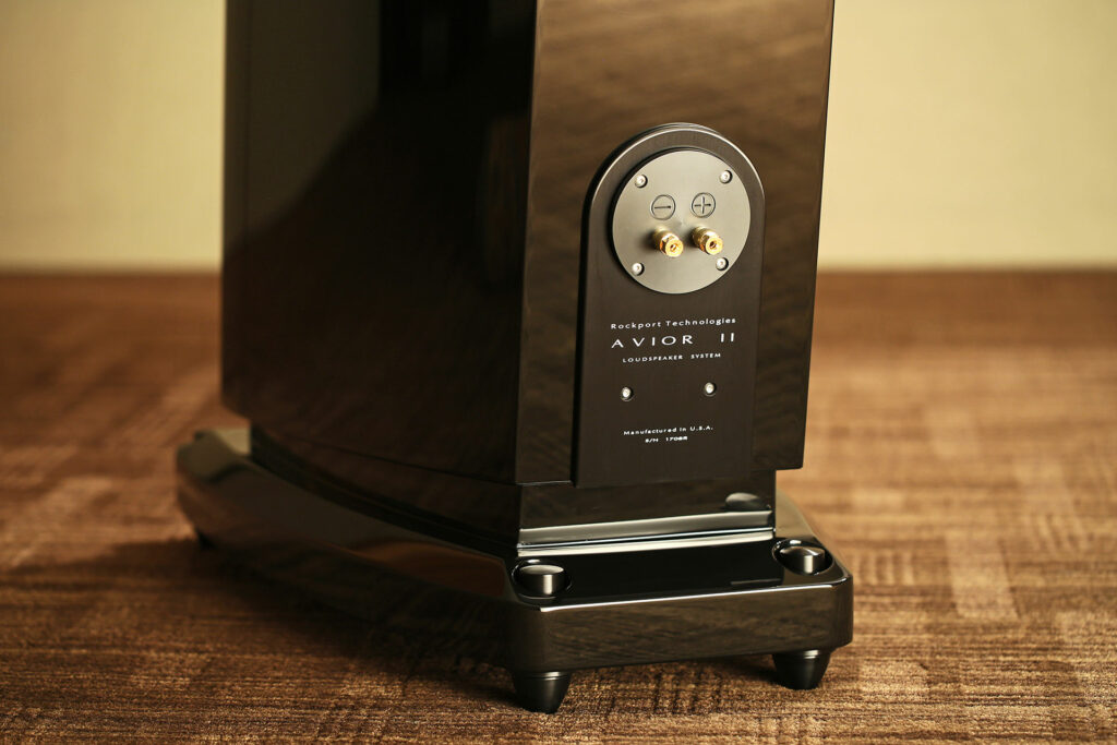 A look at the speaker binding posts on the Rockport Avior II speakers.