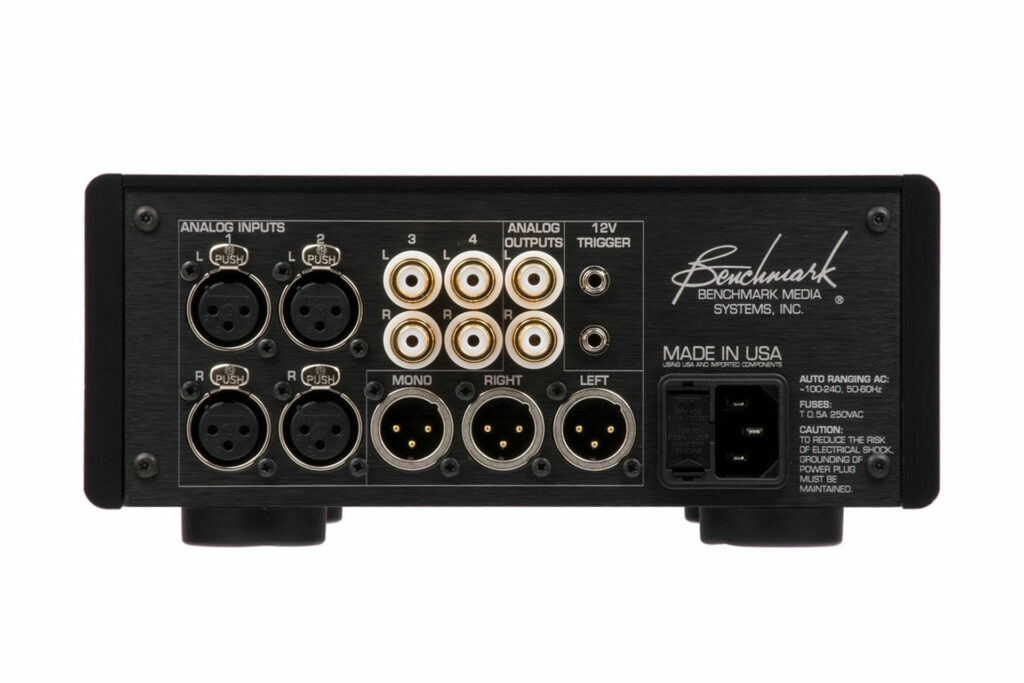 A look at the rear of the Benchmark Media LA4 stereo preamp