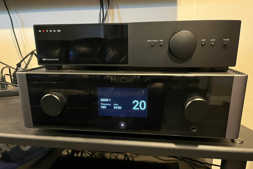 The Rotel Michi P5 stereo preamp installed at Andrew Dewhirst's home