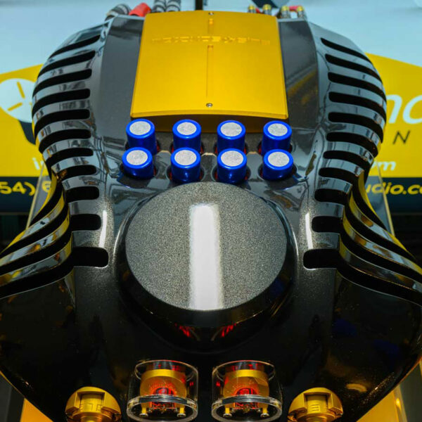 Car buffs will love the Lamborghini Fly Yellow coloring of this exotic tube power amp.