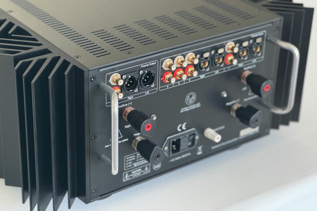 The rear of the Pass Labs INT-250 which weighs over 100 pounds