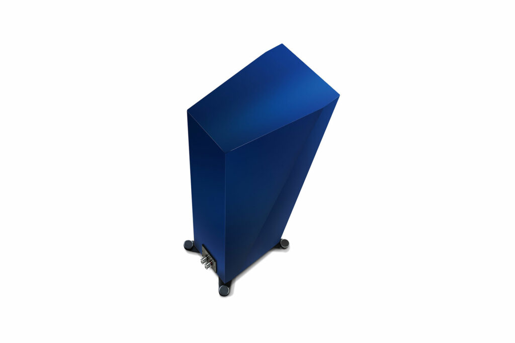 A top view of the Paradigm Founder 80H speakers in a striking blue finish