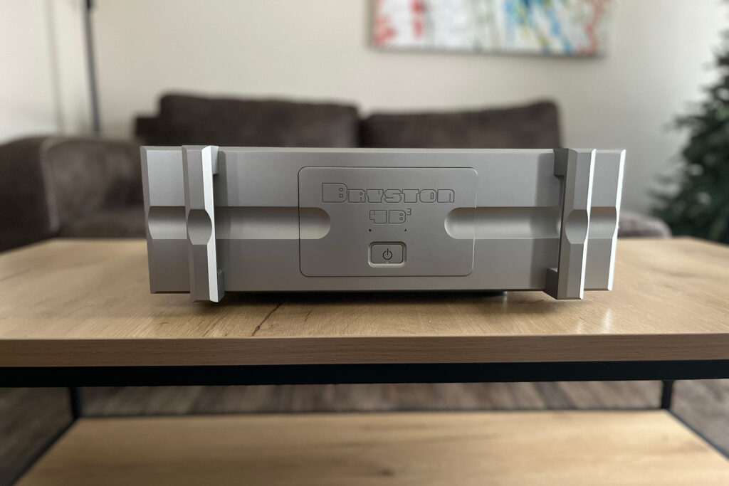 The Bryston 4B Cubed in silver with rack handles from Andrew Dewhirst's reference listening room in Canada 