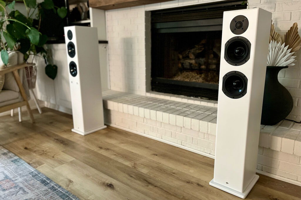 Totem KIN PLAY Powered audiophile speakers installed in Eric Forst's listening room.