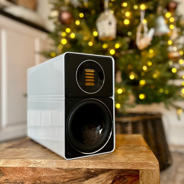 ELAC Elegant BS 3212 speakers dressed up for Christmas (photo by Eric Forst)