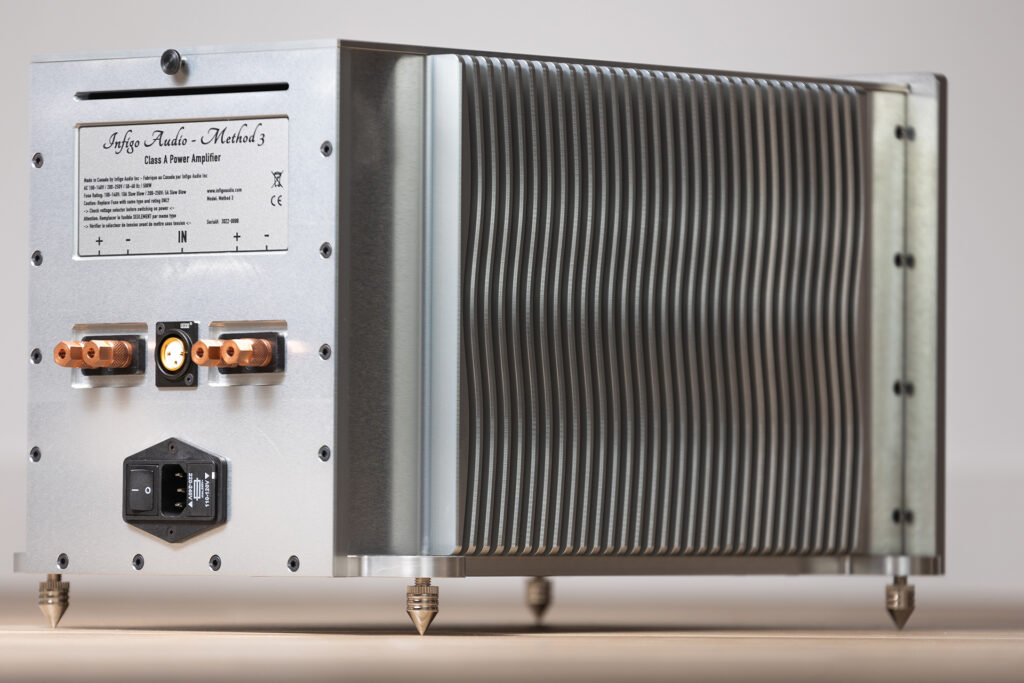 A look at the rear of the Infigo Method 3 power amplifier. 