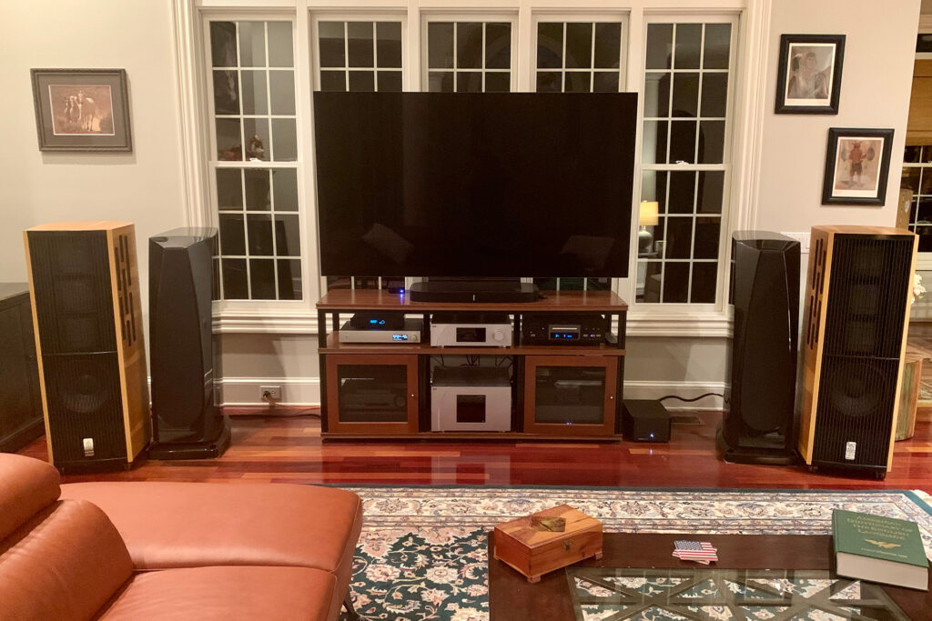 Jim has since moved his speakers 90 degrees to the fireplace wall since taking this photo.