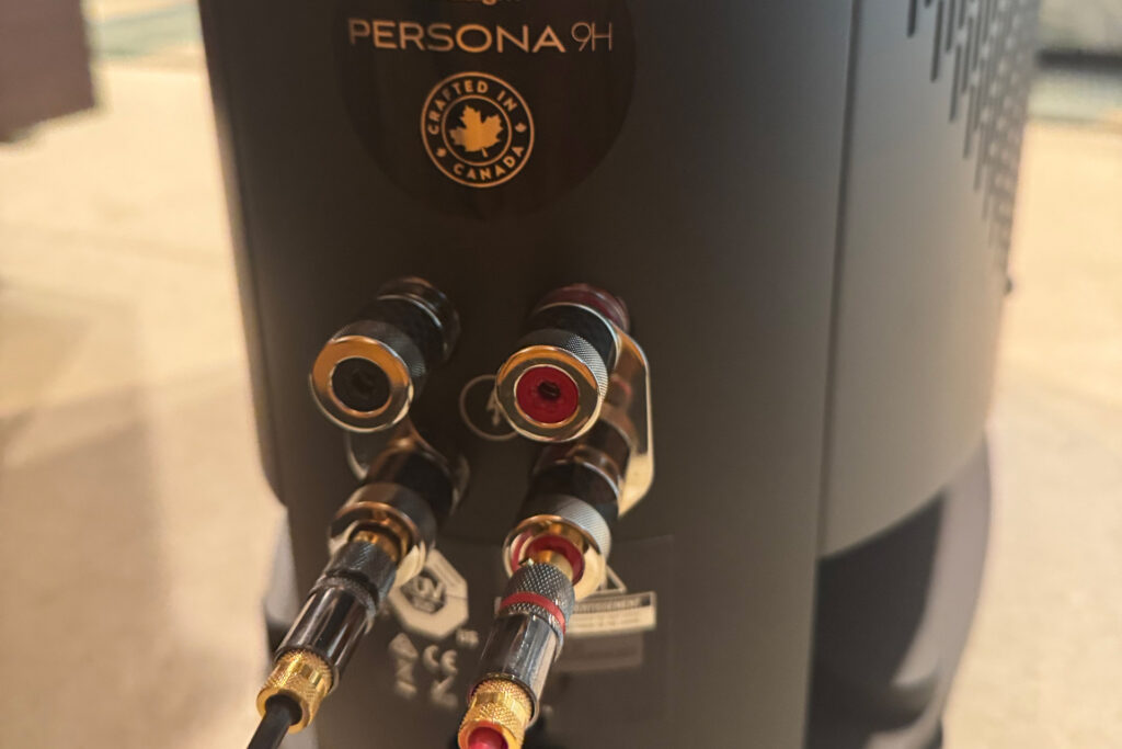 A close-up look at the rear panel binding post on the Paradigm Persona 9H speakers