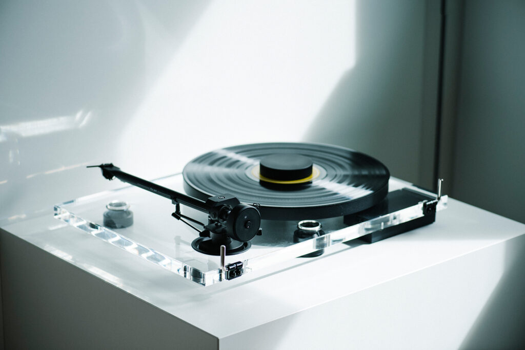 A reflective (light not sound) view of the Pro-Ject XA B audiophile turntable