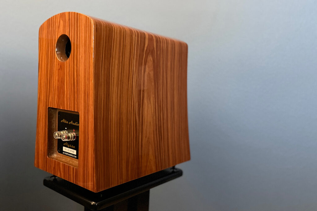 A view of the rear and rear port of the Alta Audio Alyssa loudspeakers at Bob Barrett's home.