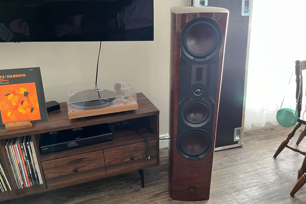 The Dali EPIKORE 9 speakers while being installed in Andrew Dewhirst's listening room.