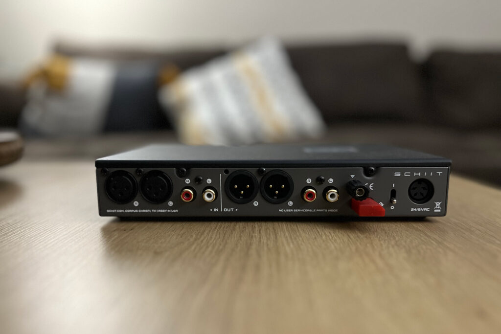 A look at the rear of the Schiit Skoll F preamp from Andrew Dewhirst's home.