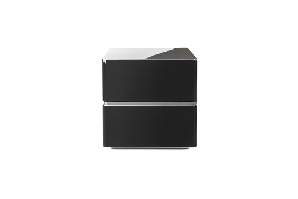 A side view that shows the industrial design of this sleek audiophile subwoofer.