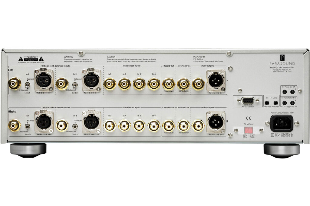 A look at the input and output options on the Parasound JCP2BP