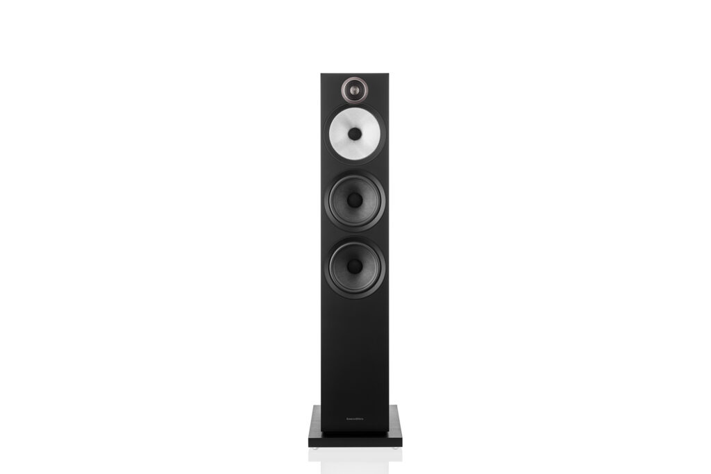 A front look at a single Bowers & Wilkins 603 S3 in black.