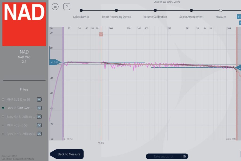 Measurements from Mike's setup of the NAD M66 (after)