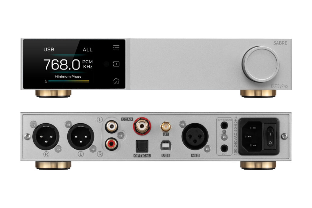 A look at the front and back of the Topping D70 Sabre DAC