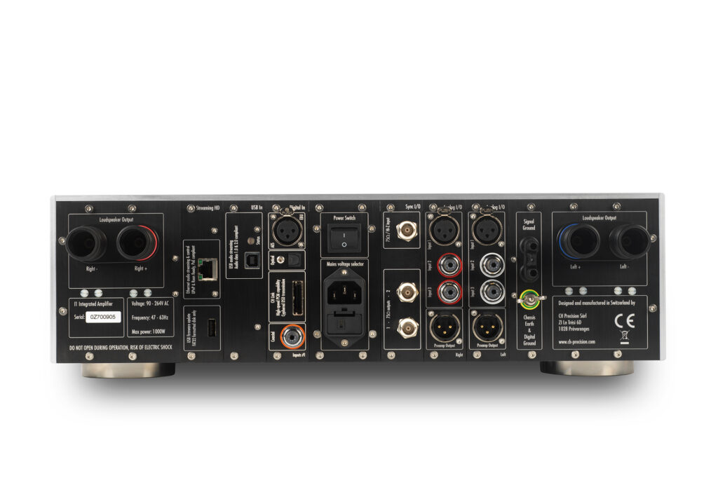 Here is a rear view of the CH Precision l1 integrated amp.