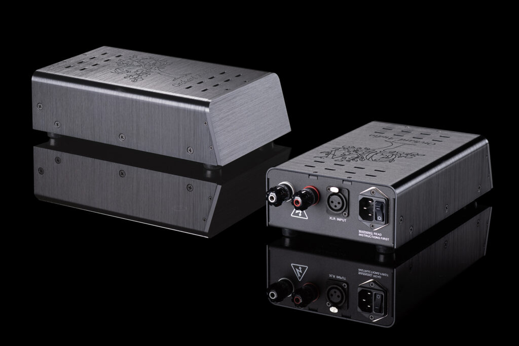 A front and black look at the The The Orchard Audio Starkrimson 25 Premium Mono Amps.