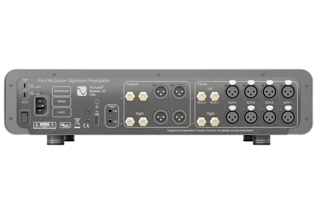 A clean look at the rear panel of the PS Audio PMG Signature Preamp.