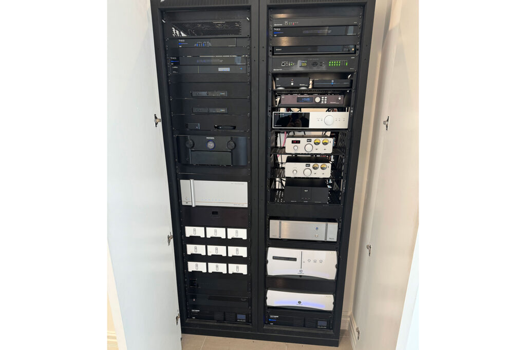 Jerry Del Colliano's double Middle Atlantic equipment rack designed to house his home automation, home theater and audiophile electronics.